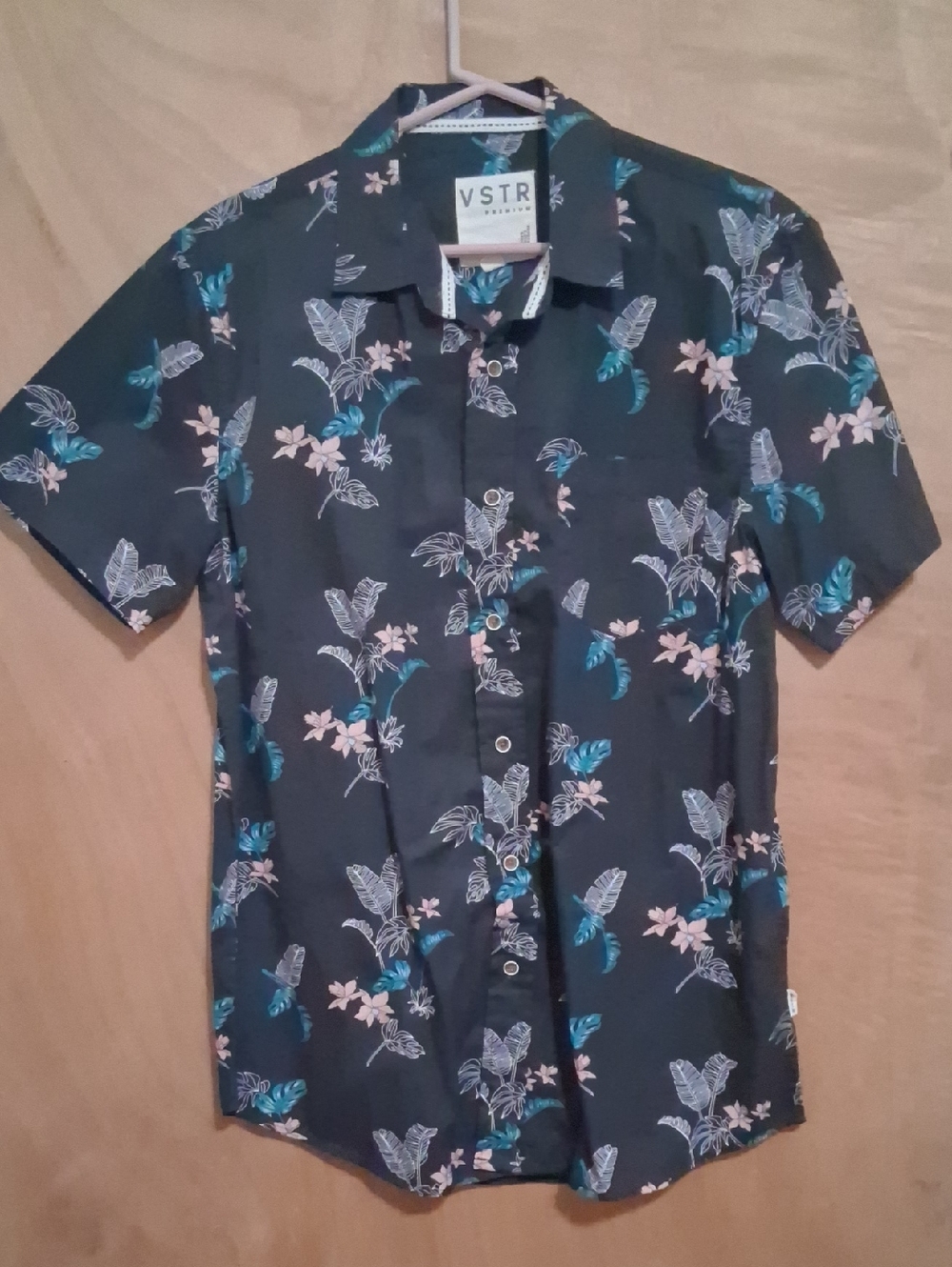 VSTR Men’s Short-Sleeve Floral Button-Down Shirt in Dark Teal